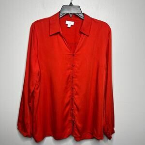 J. Jill Button Front Long Sleeve Blouse Top Orange Red Size M Modal Office Boho